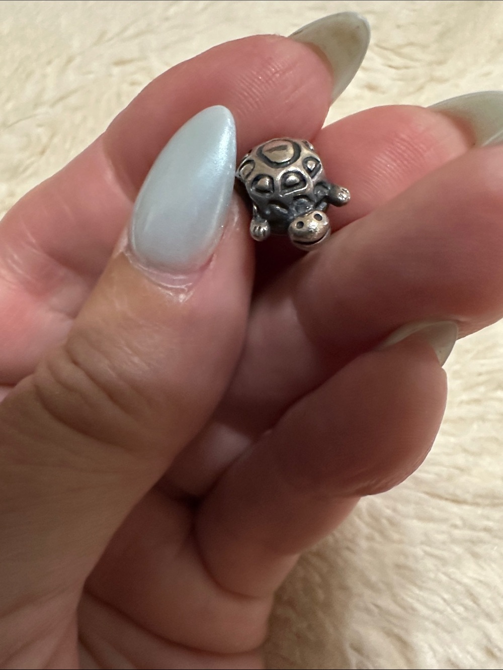 Pandora Silver Turtle Charm with Subtle Patina